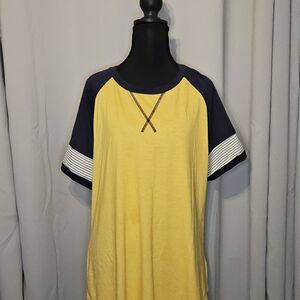 Yellow and Navy Women's Top